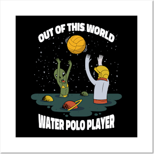 Funny Water Polo Player Alien Cartoon Posters and Art